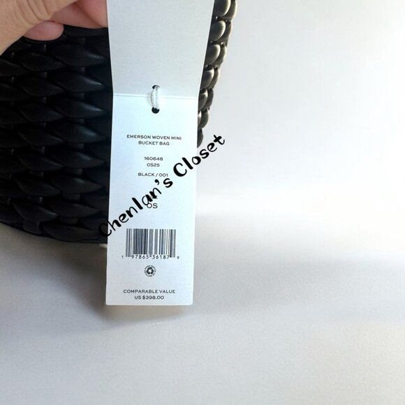 Tory Burch Emerson Woven Mini Bucket Bag Black With Gold Hardware - Picture 12 of 13